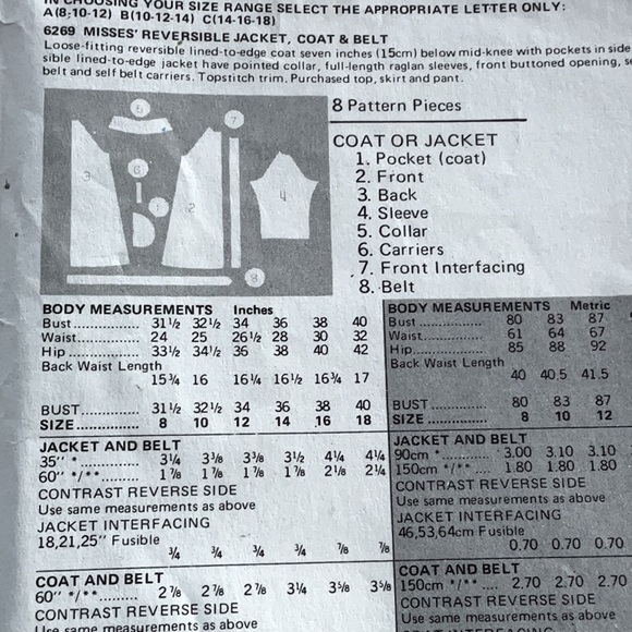 Butterick uncut Marie Osmond #6269 coat pattern vintage 1978 - Picture 5 of 5